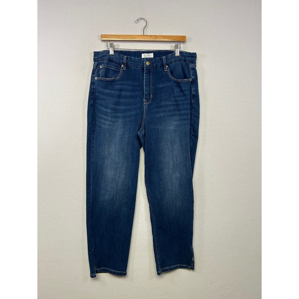 High Rise Soho Nicole Miller Women 14 Blue Straight Leg Ankle Slit Jeans